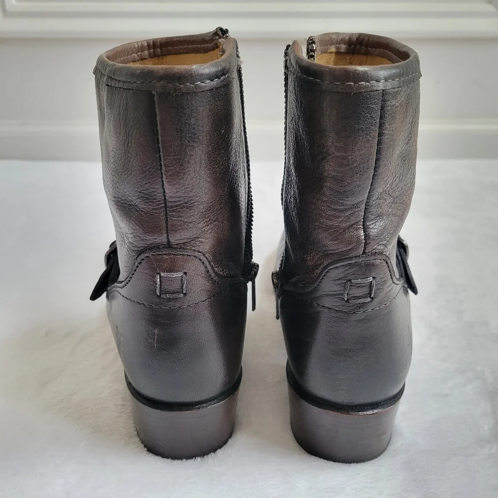 Frye Lynn Strap Size 7 Short‎ Boot Leather Moto Ankle Bootie